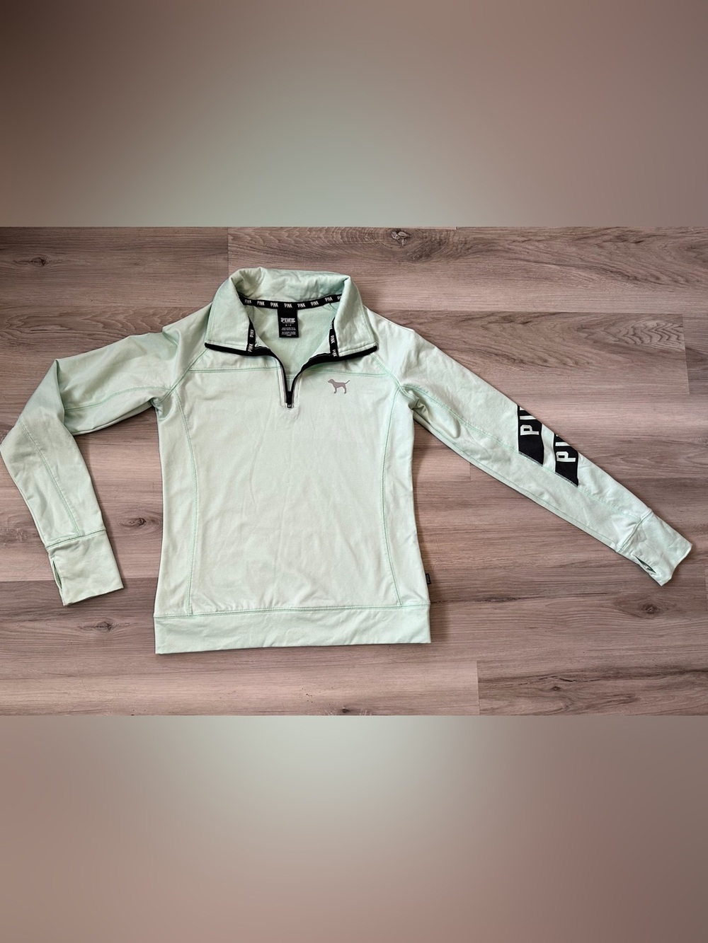 Women’s Pink Victoria Secret Mint & Black Athletic 1/4 Zip Pullover Thumb Holes